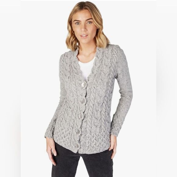 Irelands Eye Irish Women's Aran Merino Wool Cardigan with Buttons Size M - Picture 1 of 7